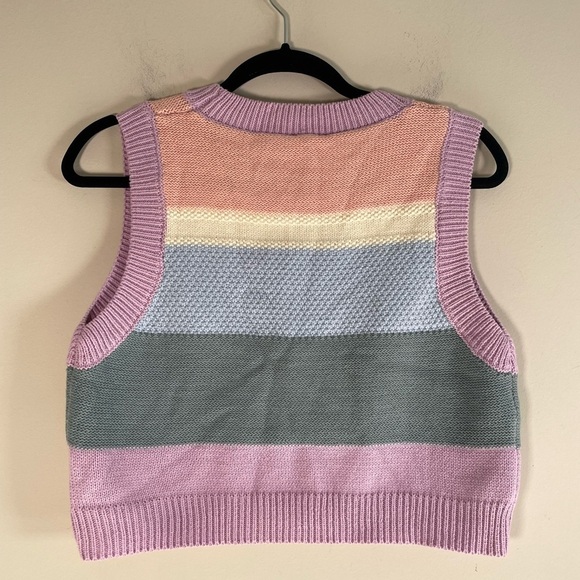 Le Lis Striped Colorblock Sweater Vest Crew Neck Cropped Boxy Cotton Blend Sz XS - Picture 5 of 9